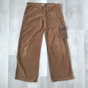 BEAUTIFUL PEOPLE BROWN CORDUROY WIDE LEG PANT CARGO POCKET WOMENS SMALL